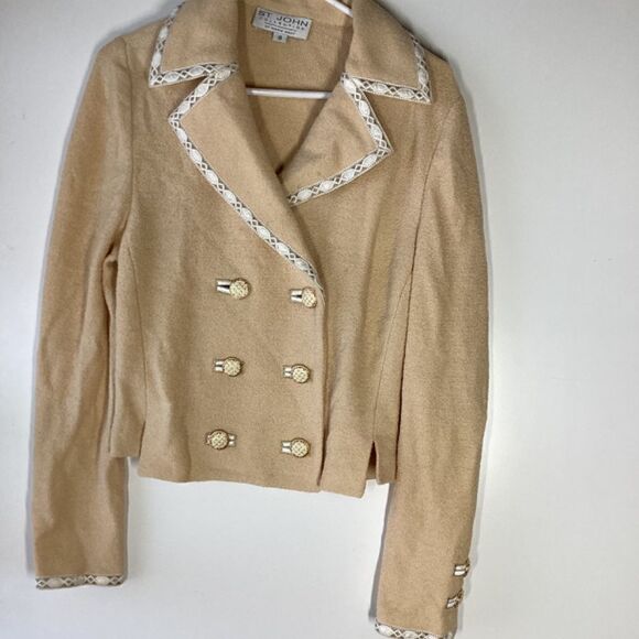 St. John Collection Beige Gold Button Cardigan Jacket Size 10 Elegant Knit - Picture 12 of 16
